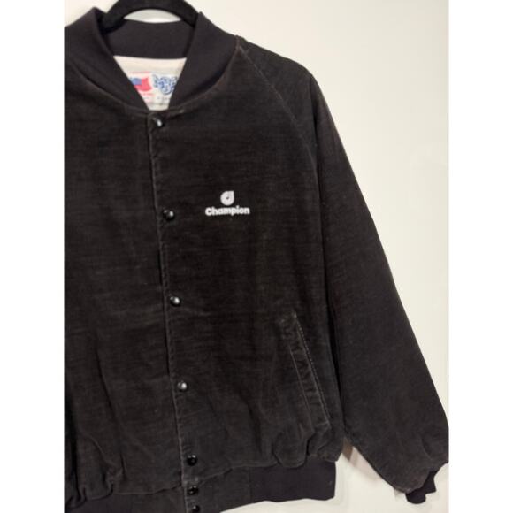 Champion MBA Varsity Jacket VTG Black Corduroy USA Snap Button Sports 90s Men XL - Picture 8 of 11